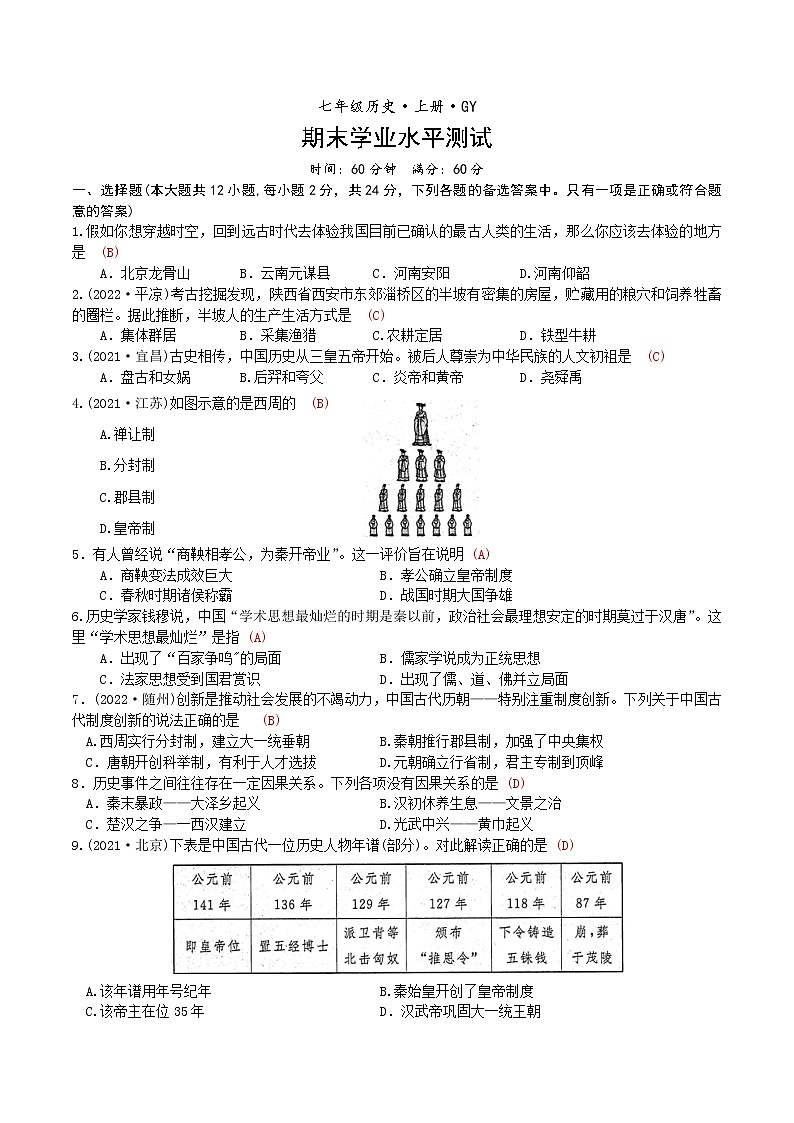 2022--2023学年度七年级历史上册期末学业水平测试(含答案)(G)第1页