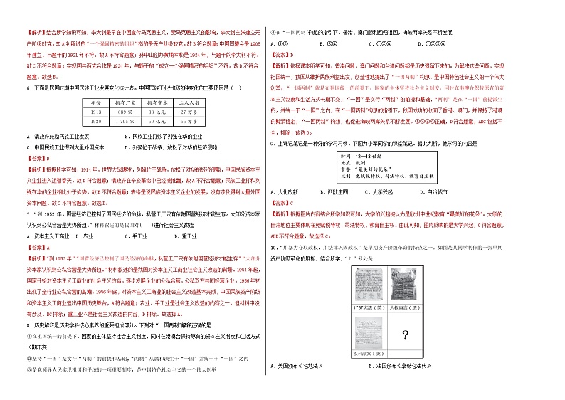 初中历史中考复习 2020年全国中考历史考前模拟最后一测(解析版)(江西卷)02