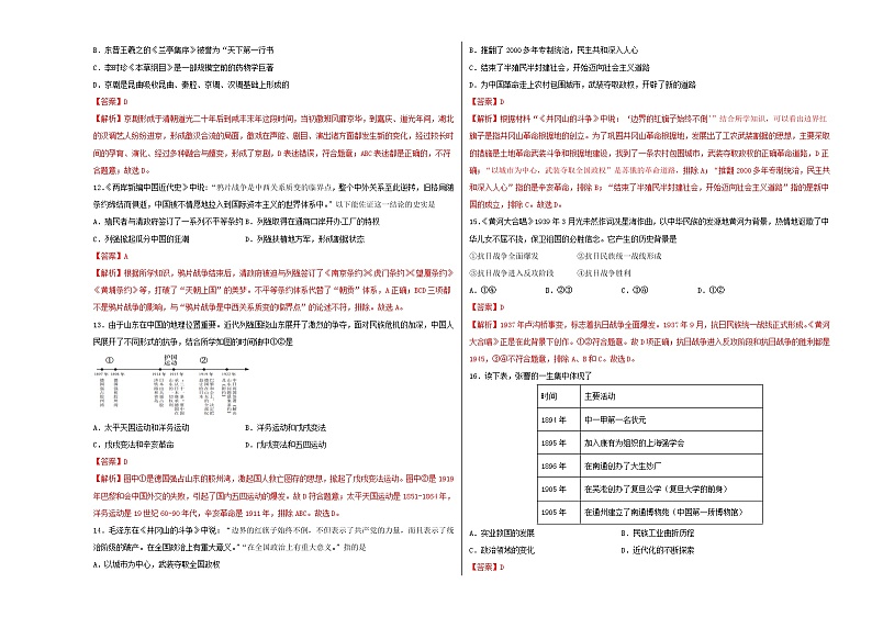 初中历史中考复习 2020年全国中考历史考前模拟最后一卷(解析版)(北京卷)第3页
