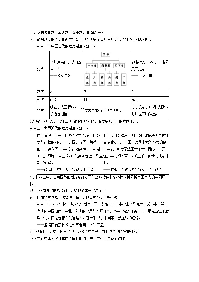 初中历史中考复习 2022年浙江省台州市中考历史试卷第2页