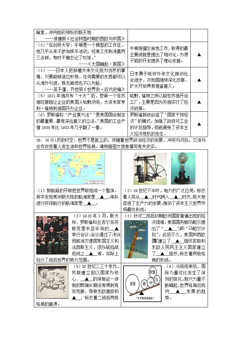 初中历史中考复习 江苏省徐州市2015年中考历史真题试题(含答案)第3页