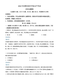 初中历史中考复习 精品解析：2022年云南省昆明市中考历史真题（解析版）
