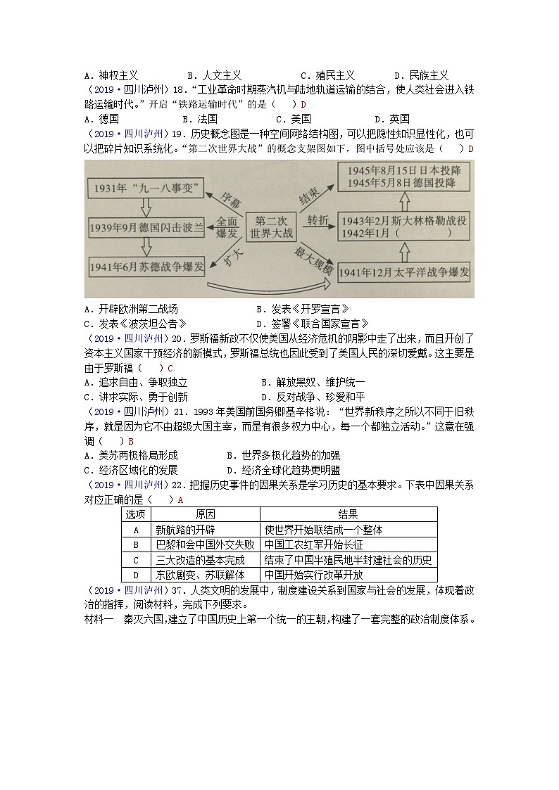 初中历史中考复习 四川省泸州市2019年中考历史真题试题第2页