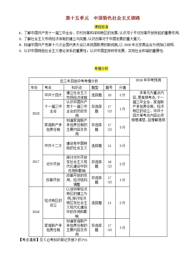 初中历史中考复习 中考历史总复习第一编教材过关模块3中国现代史第15单元中国特色社会主义道路试题第1页