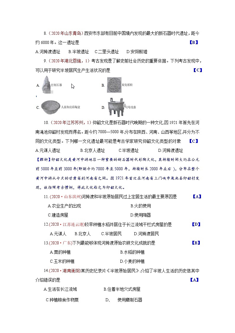 初中历史中考复习 专题1 史前时期:中国境内人类的活动-2021届中考历史复习必背知识清单与真题演练第3页