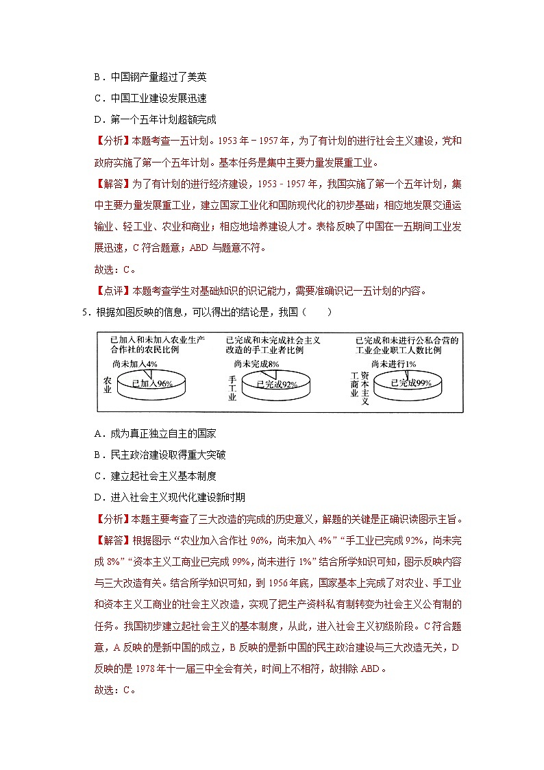 初中历史中考复习 专题17 社会主义制度的建立与社会主义建设的探索(解析版)第3页