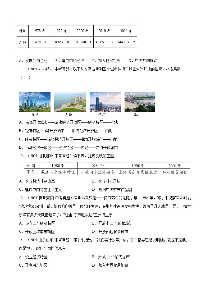 初中历史中考复习 专题20 中国特色社会主义道路(真题演练)(原卷版)第3页