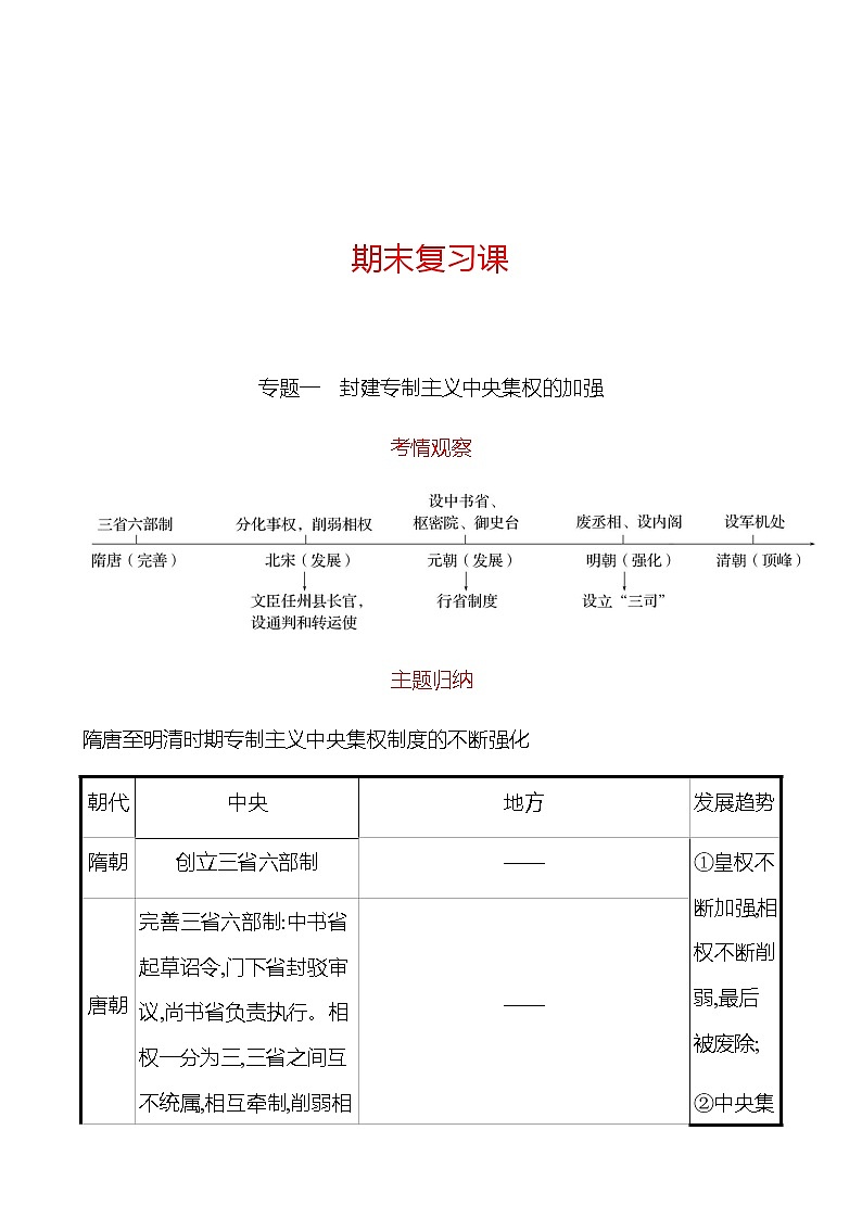 期末复习课 同步练习(教师版) 2022-2023学年部编版历史七年级下册第1页