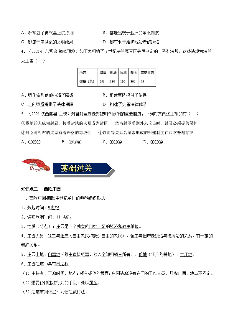 初中历史中考复习 专题27 封建时代的欧洲(原卷版)第3页
