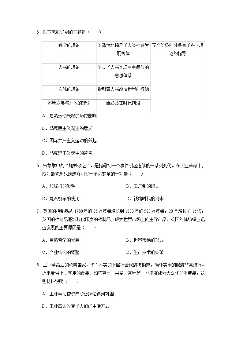 初中历史中考复习 专题28 工业革命和国际共产主义运动的兴起(原卷版)第2页