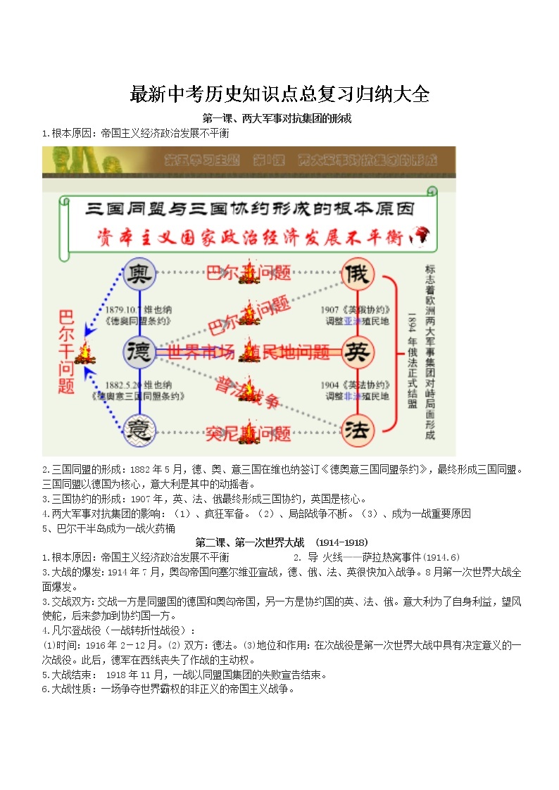 初中历史中考复习 最新中考历史知识点总复习归纳大全01