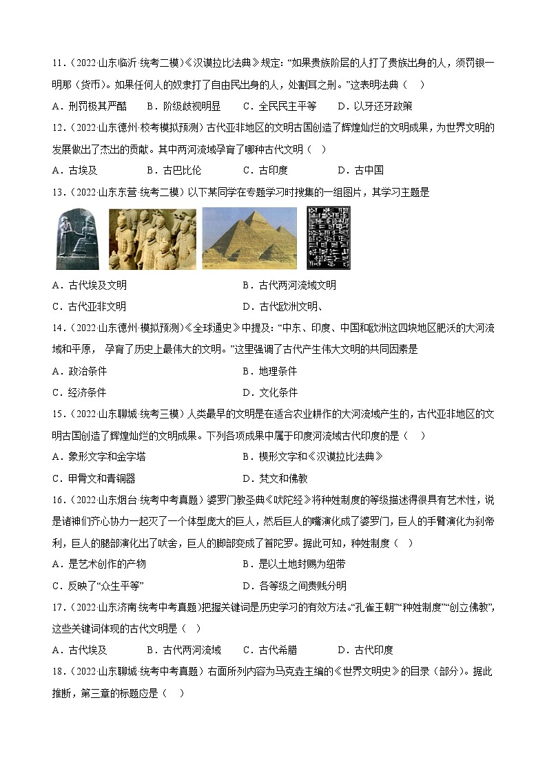 山东省2023年中考备考历史一轮复习古代亚非文明 练习题第3页