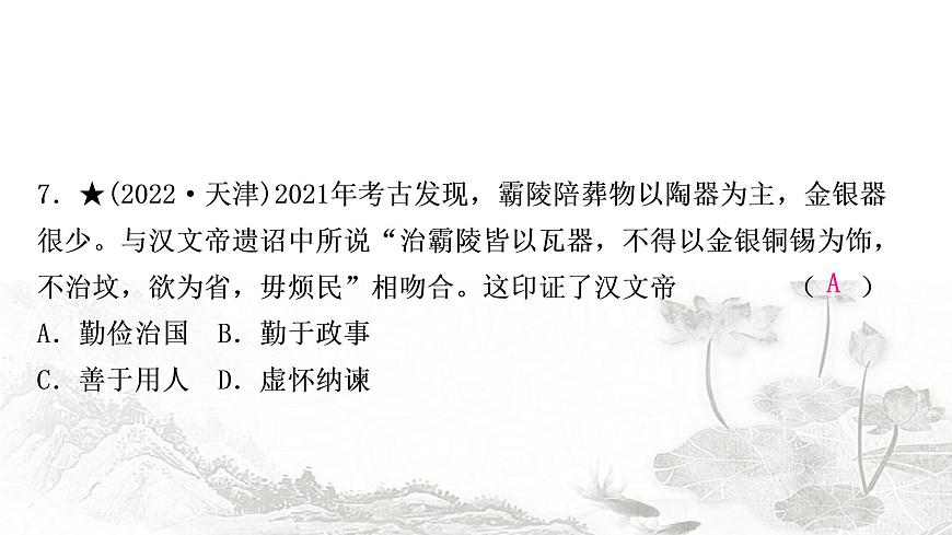 中考?xì)v史復(fù)習(xí)中國古代史第三單元秦漢時期:統(tǒng)一多民族國家的建立和鞏固作業(yè)課件第8頁