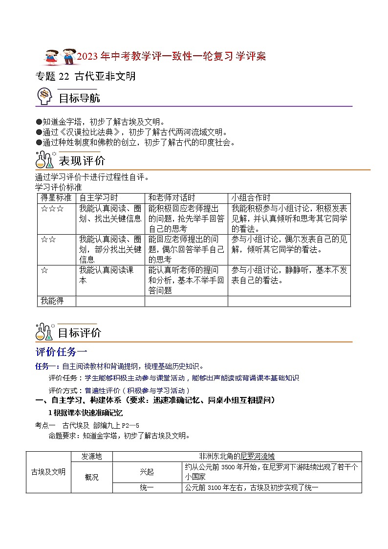 【备考2023】中考历史一轮复习:专题22《 古代亚非文明》(九上)(精品课件+学评案+真题演练+跟踪训练)01