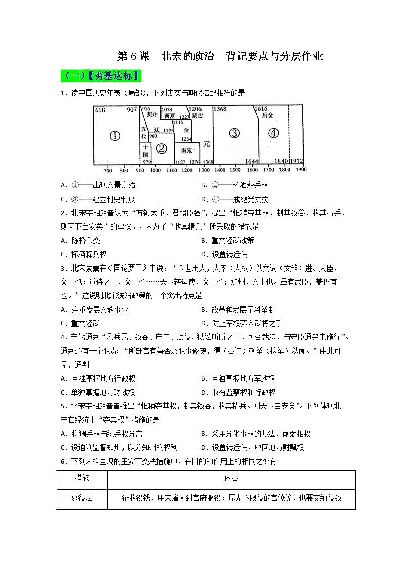 第6課  北宋的政治 同步分層作業(yè)含解析卷第1頁