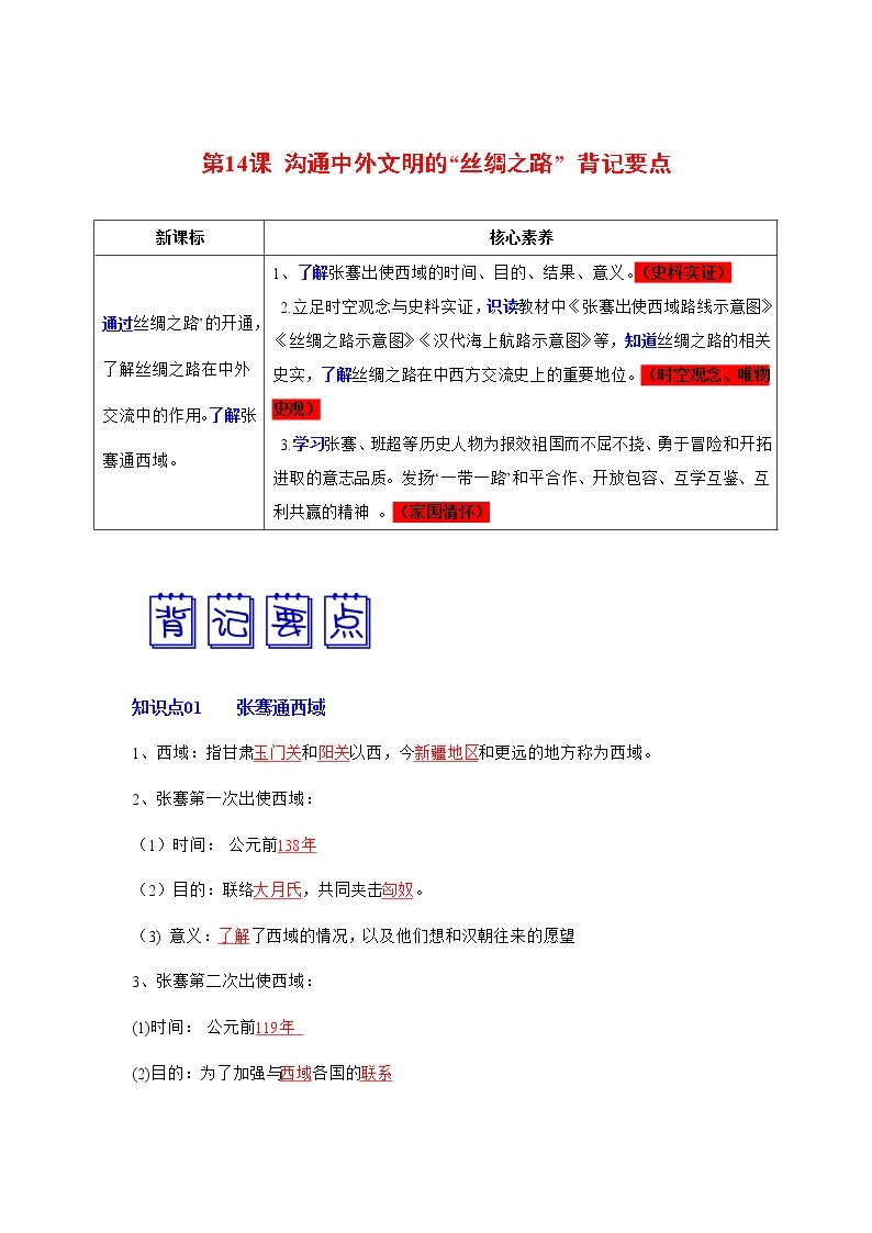 部编版七年级历史上册第14课 沟通中外文明的“丝绸之路”  课件（含视频）+教案+素材+背记要点清单+同步分层作业含解析卷01