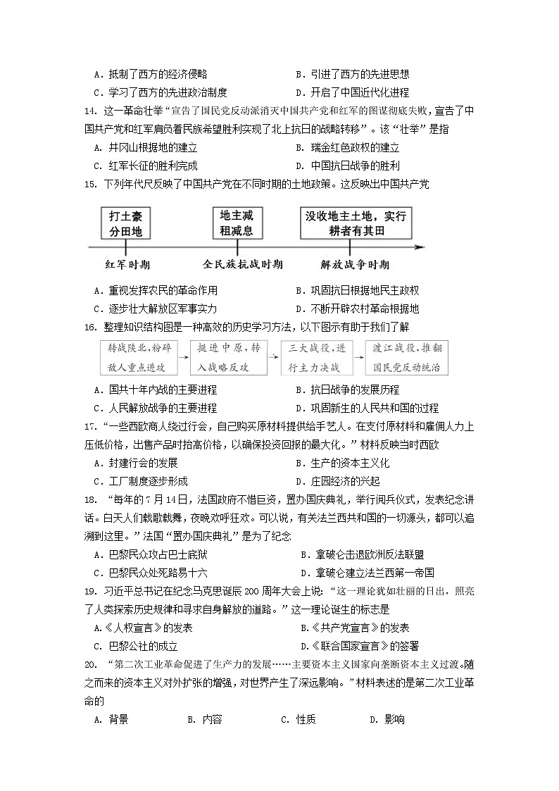 2023年山东省济南市历下区中考一模历史试题(含答案)第3页