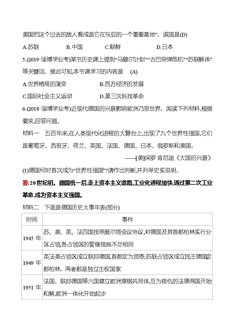 2023年山东省淄博市中考历史(部编版五四学制)一轮复习 第二十八单元 二战后的世界变化 中考真题(教师版)第2页