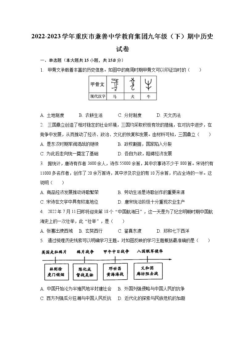 2022-2023学年重庆市兼善中学教育集团九年级（下）期中历史试卷（含解析）01