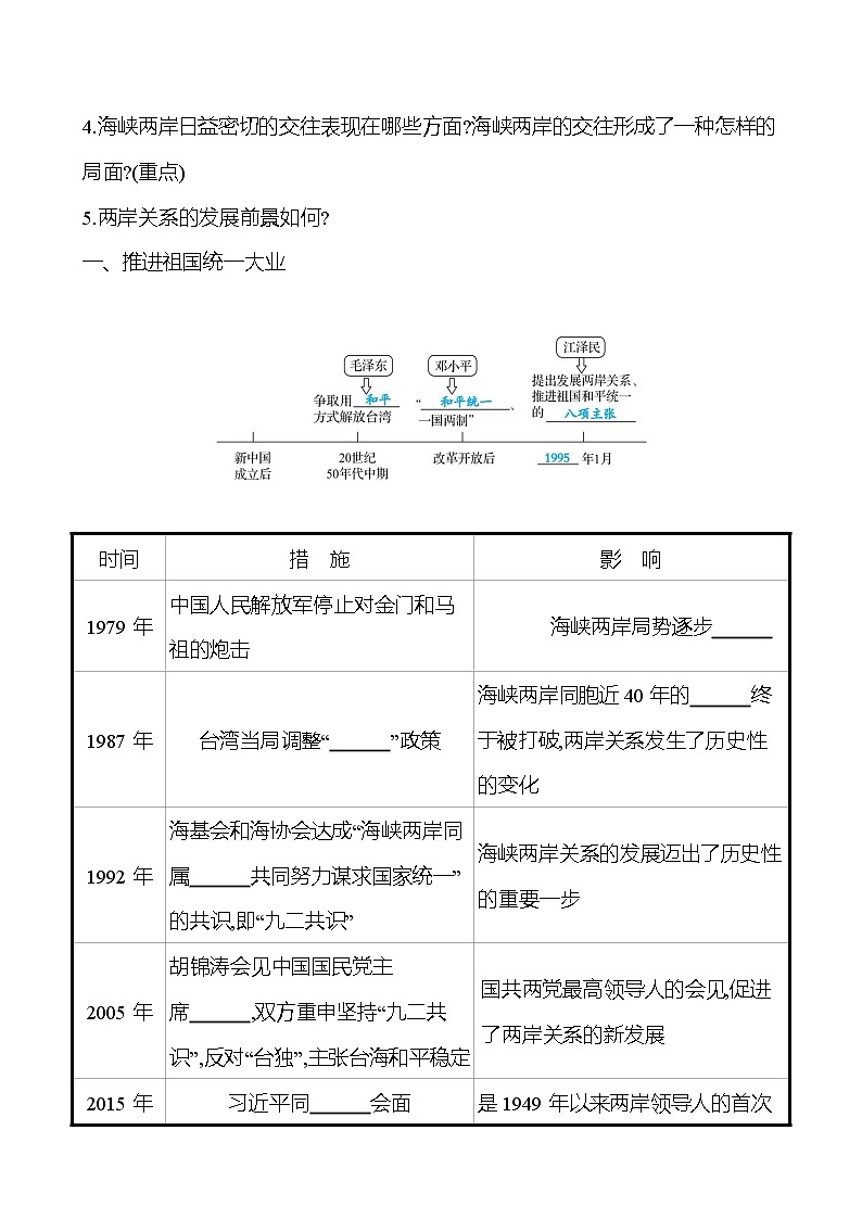 2022-2023 部编版历史 八年级下册 第四单元 第14课 海峡两岸的交往 课时训练(学生版)第2页