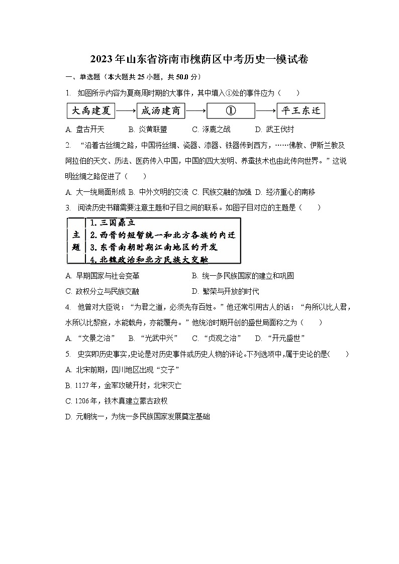 2023年山东省济南市槐荫区中考历史一模试卷(含解析)第1页