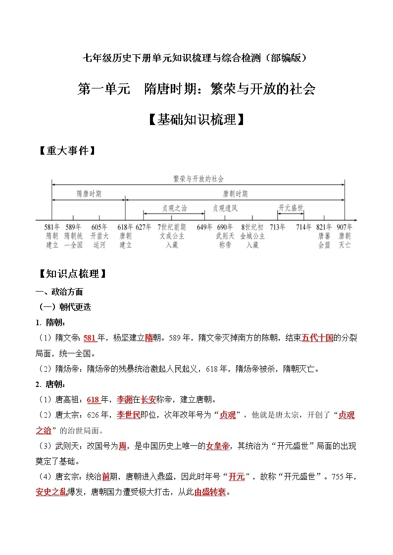 第一单元 隋唐时期：繁荣与开放的时代-七年级历史下册单元知识梳理与综合检测（部编版）01