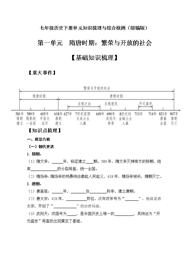 第一单元 隋唐时期：繁荣与开放的时代-七年级历史下册单元知识梳理与综合检测（部编版）01