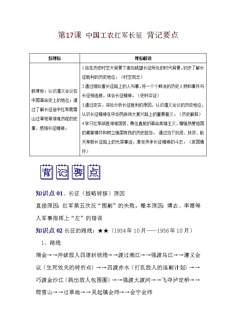 人教部编版历史八年级上册第17课 中国工农红军长征 课件(含视频)+教案+素材+背记要点清单+同步分层作业含解析卷01