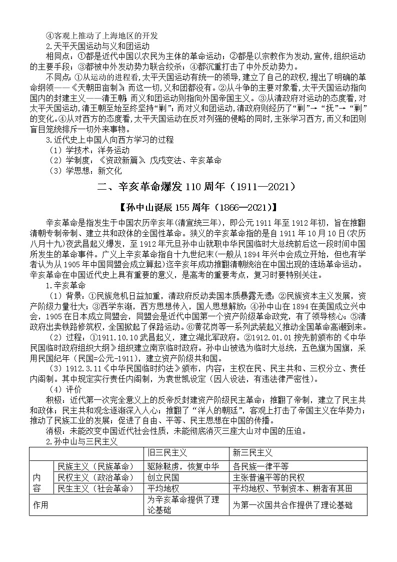 初中历史2023中考复习周年热点专题知识整理03