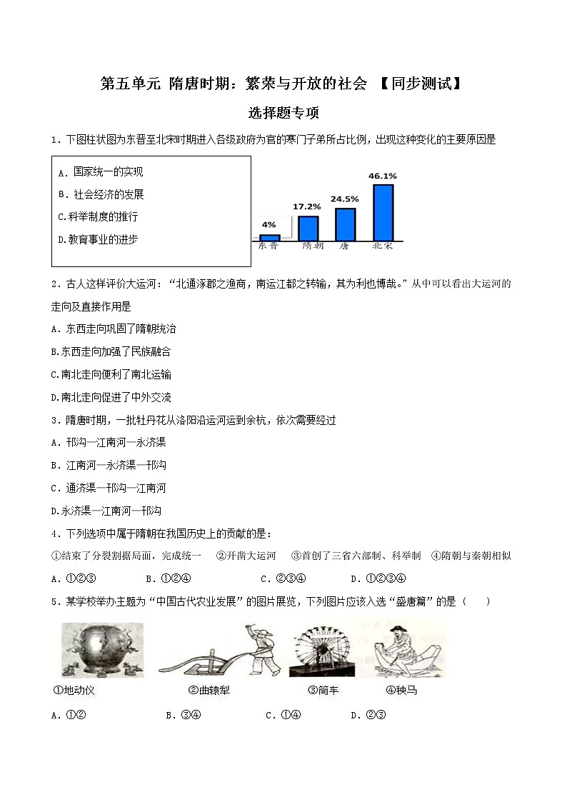 中考历史一轮复习专题05 隋唐时期:繁荣与开放的时代(测试)第1页