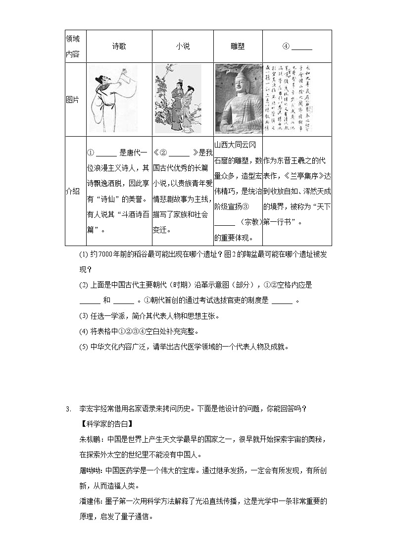 中考历史二轮复习专项突破专题03 中国古代科技思想文化 (含答案)第3页