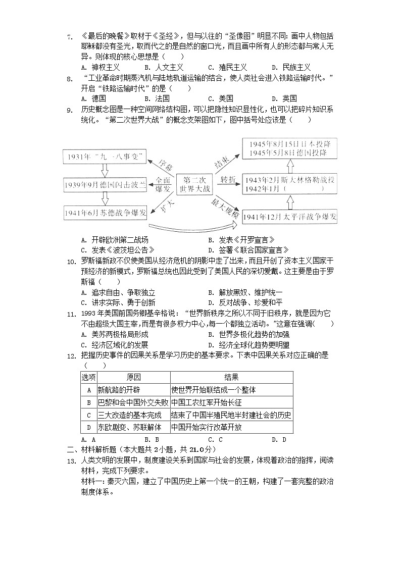 四川省泸州市2019年中考历史真题试题 (含答案)02