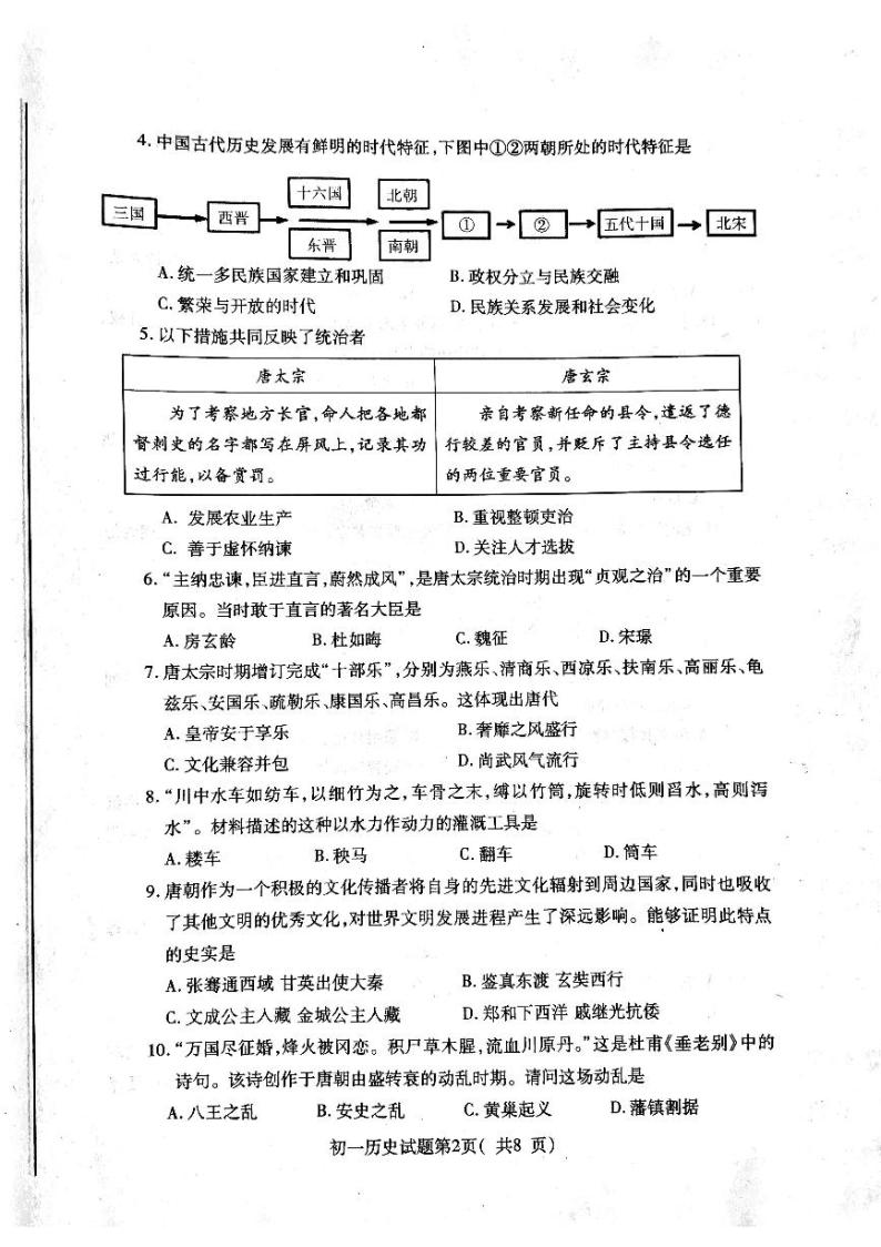 山东省烟台市龙口市（五四学制）2022-2023学年六年级下学期期中历史试题02