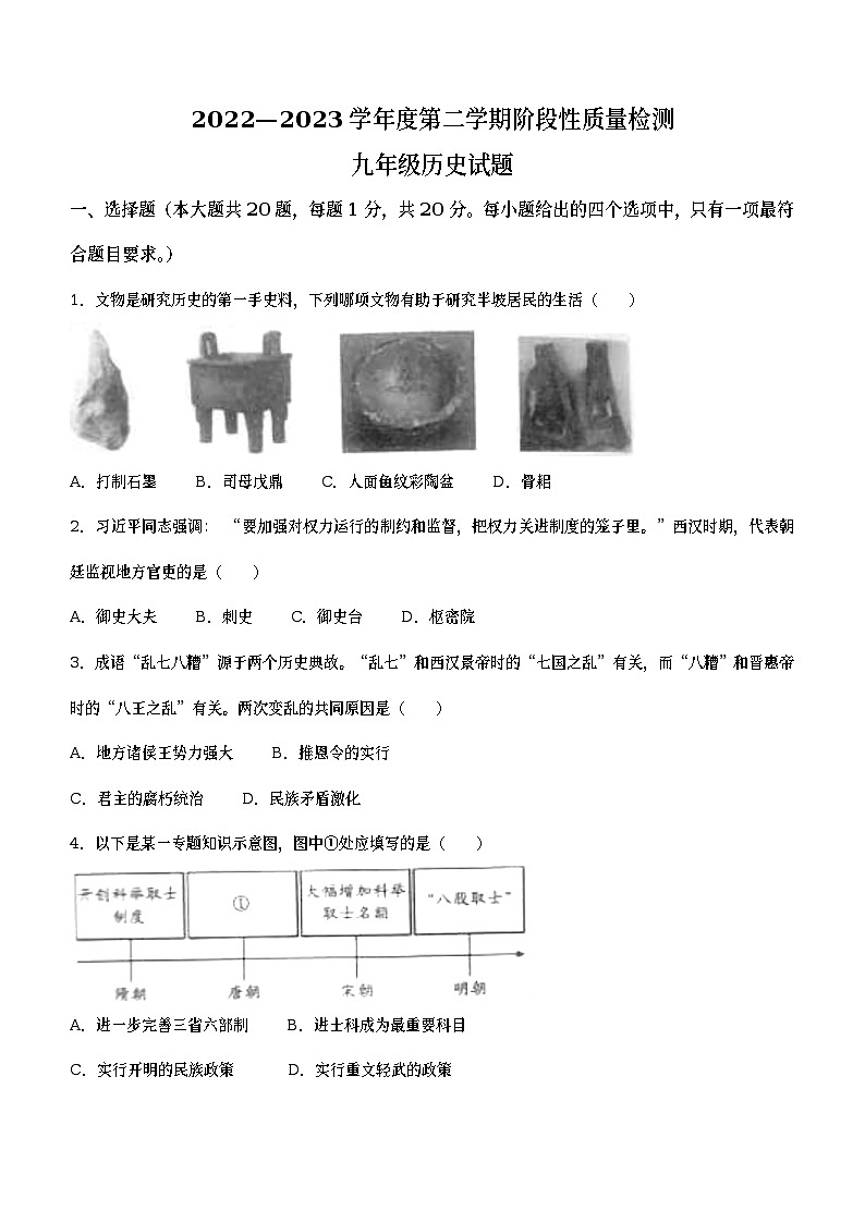 2023年山东省菏泽市鄄城县中考一模历史试题(含答案)第1页