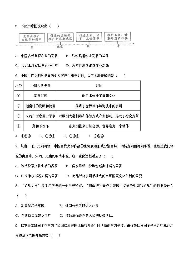2023年山东省菏泽市鄄城县中考一模历史试题(含答案)第2页