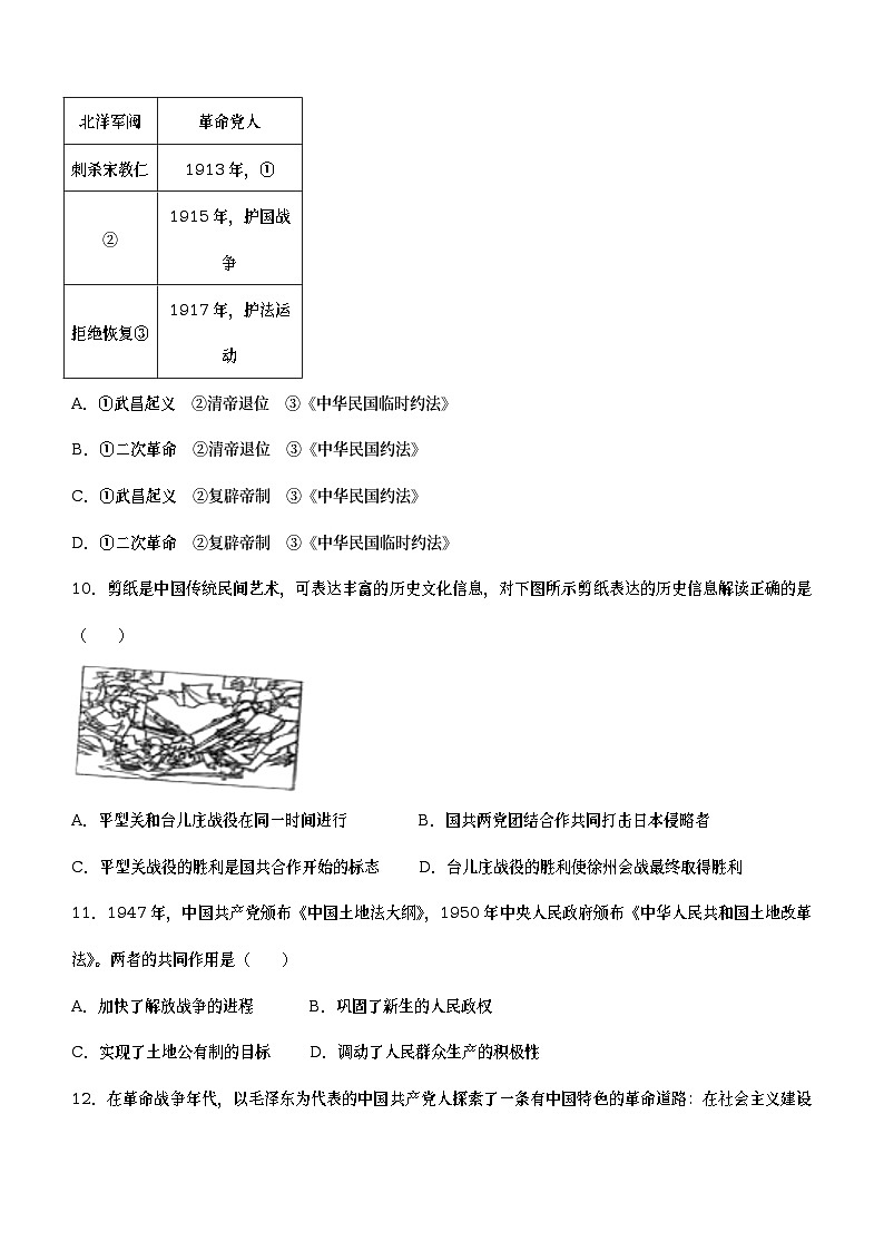2023年山东省菏泽市鄄城县中考一模历史试题(含答案)第3页