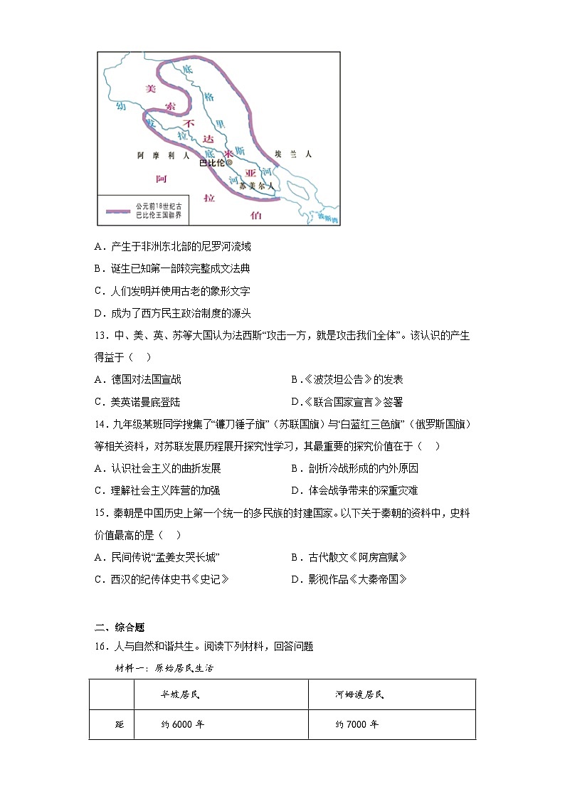 2023年广西防城港市中考二模历史试题(含答案)03