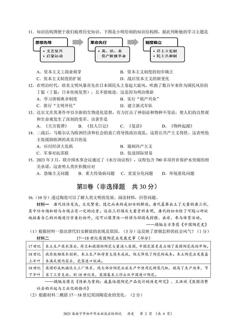 23广西南宁历史模拟(一)模试题02