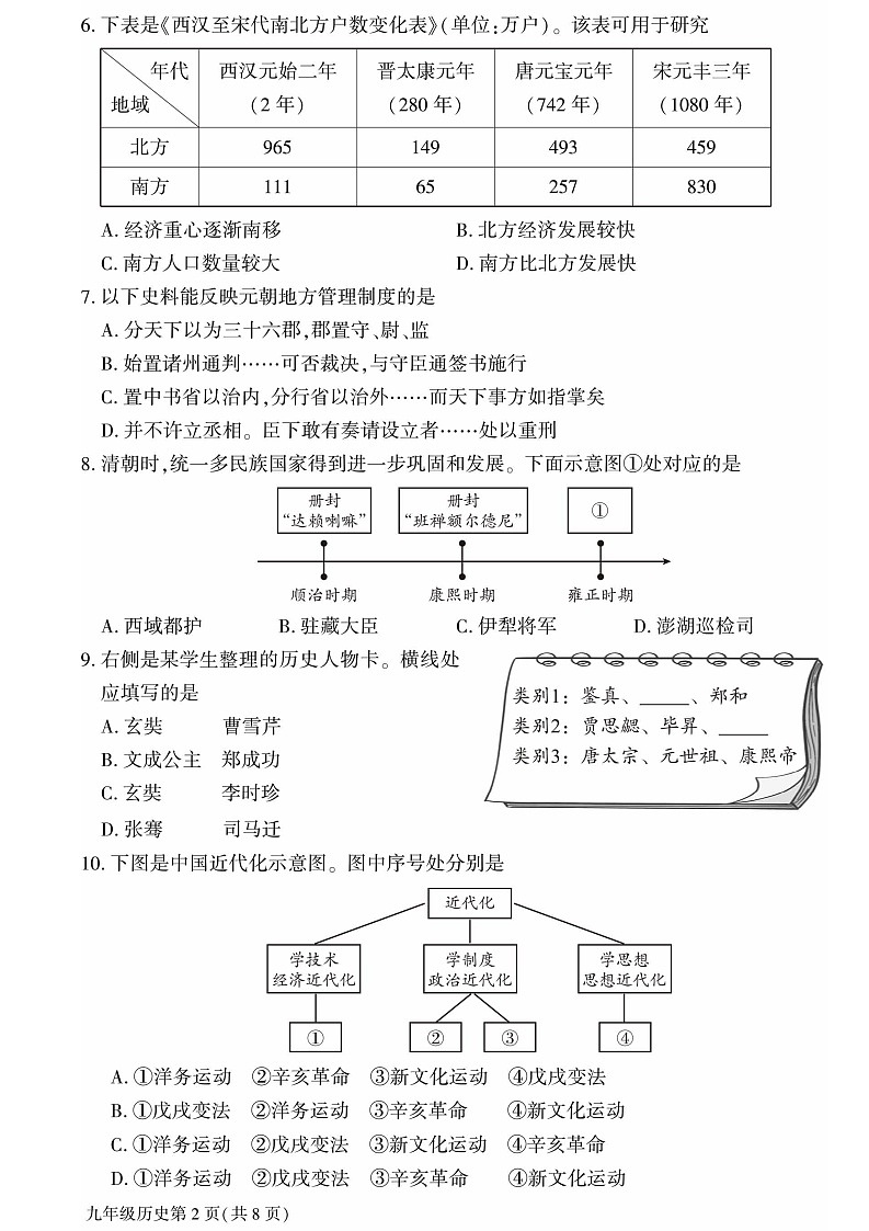 2023年北京大兴初三一模历史试卷含答案解析第2页
