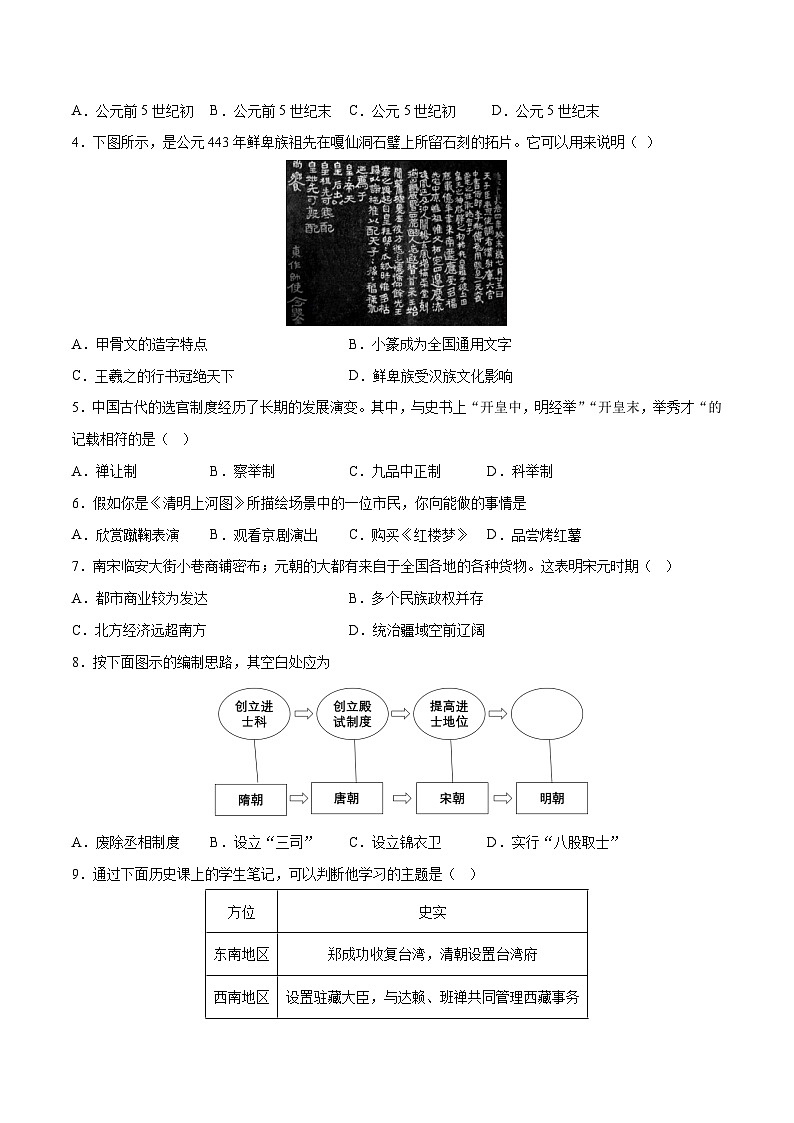 2023年中考历史押题卷02(福建卷)(考试版) 第2页