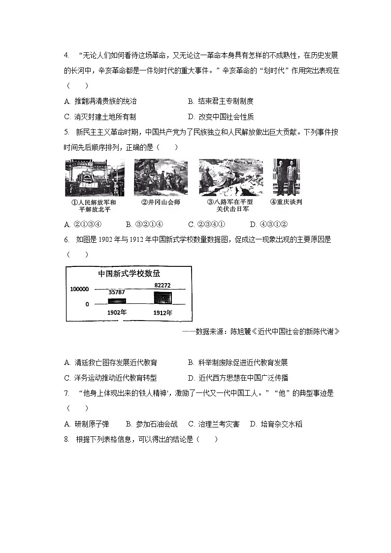 2023年陕西省咸阳市永寿县中考历史二模试卷(含解析)第2页