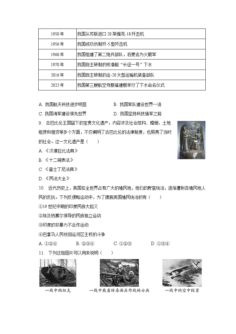 2023年陕西省咸阳市永寿县中考历史二模试卷(含解析)第3页