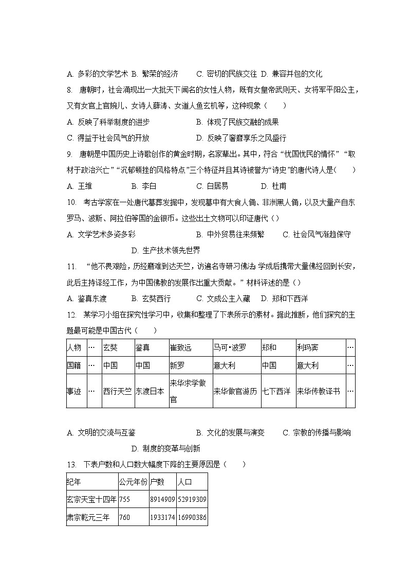 2022-2023学年广东省广州市天河区七年级(下)期中历史试卷(含解析)02