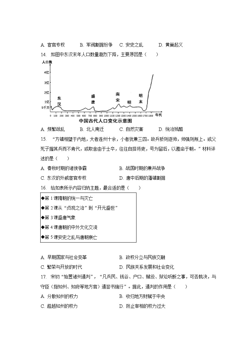 2022-2023学年广东省广州市天河区七年级(下)期中历史试卷(含解析)03