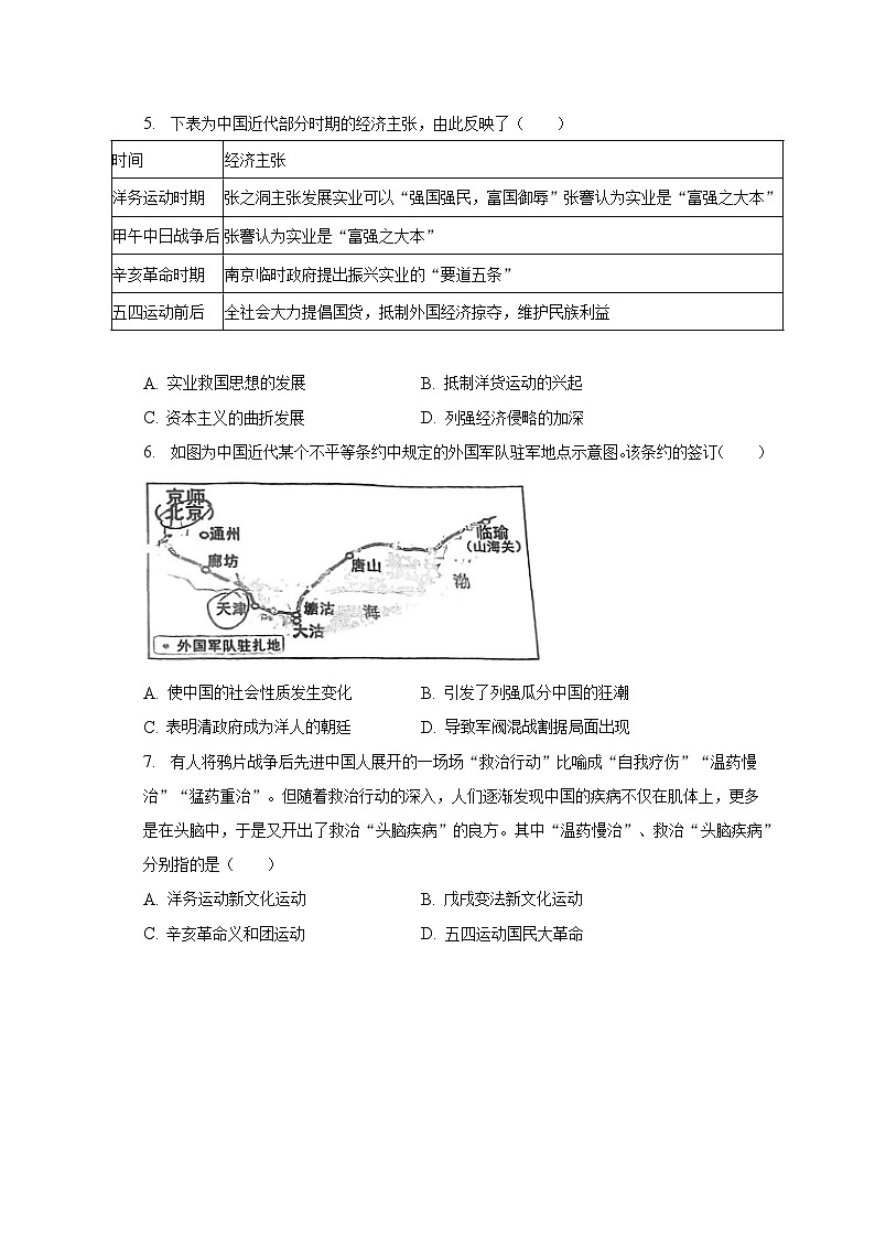 2023年江蘇省蘇州市常熟市等地中考歷史一模試卷（含解析）第2頁