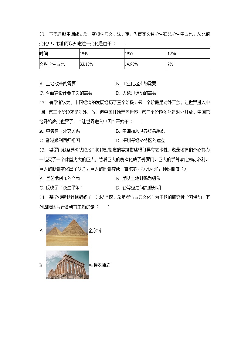 2023年山东省济宁市嘉祥县中考历史一模试卷(含解析)03