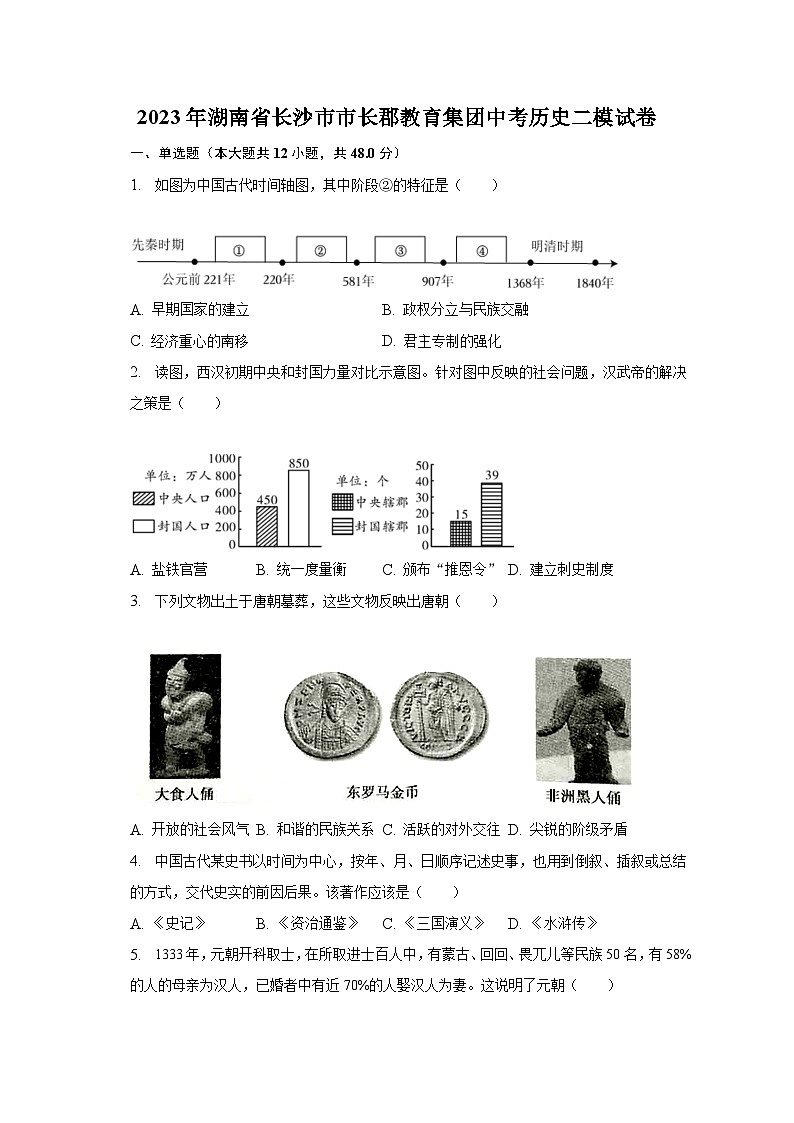 2023年湖南省长沙市市长郡教育集团中考历史二模试卷(含解析)01