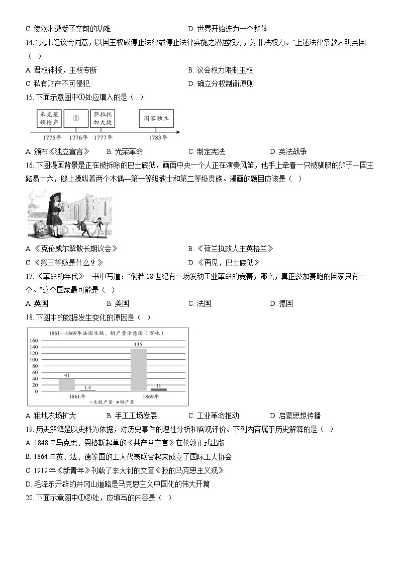 2022北京大兴初三(上)期末历史(教师版)第3页