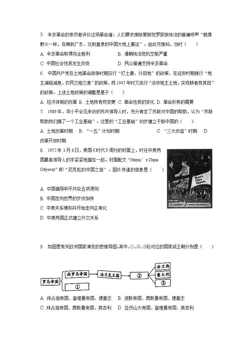 2023年陕西省渭南市合阳县中考历史二模试卷（含解析）02