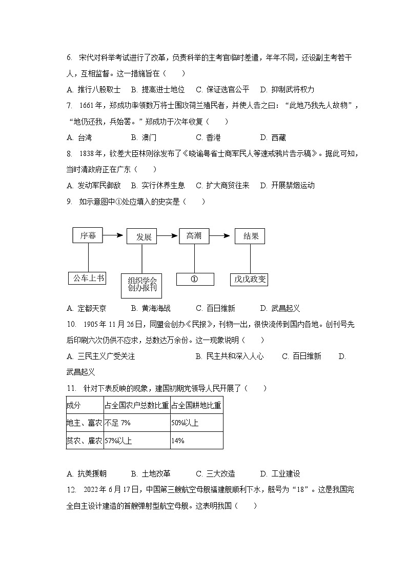 2023年广西玉林市中考历史适应性试卷(二)(含解析)02